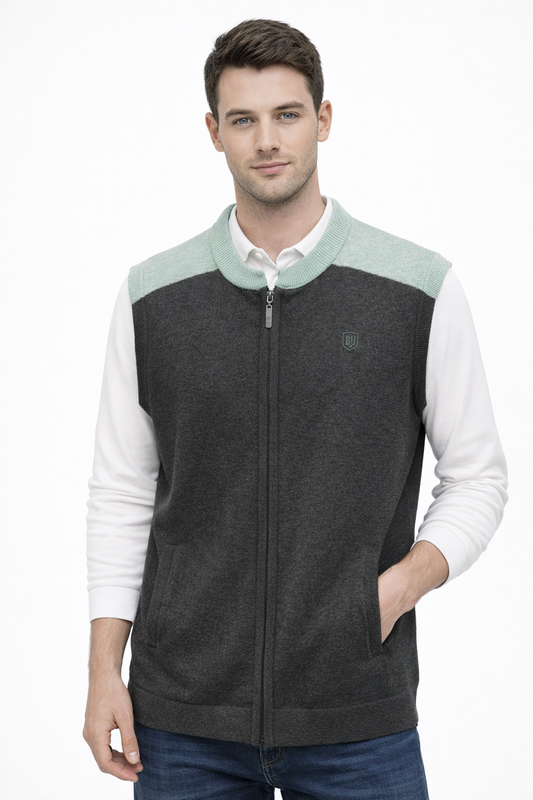 Cashmere /Merino Vest man full zip Up and pockets