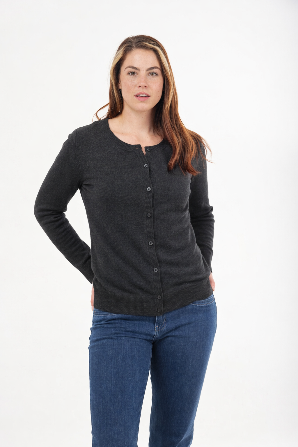 KATE BUTTON TO NECK CARDIGAN BRIDGE & LORD CASHMERE / MERINO