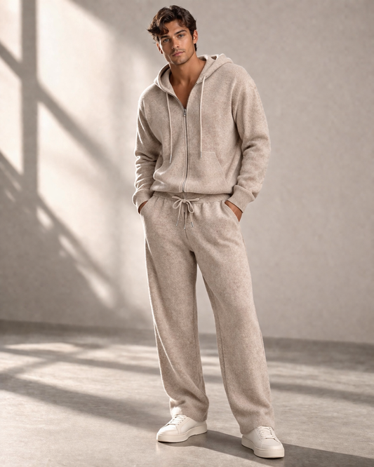 PURE CASHMERE HOODIE & PANTS SET WIDE LEG