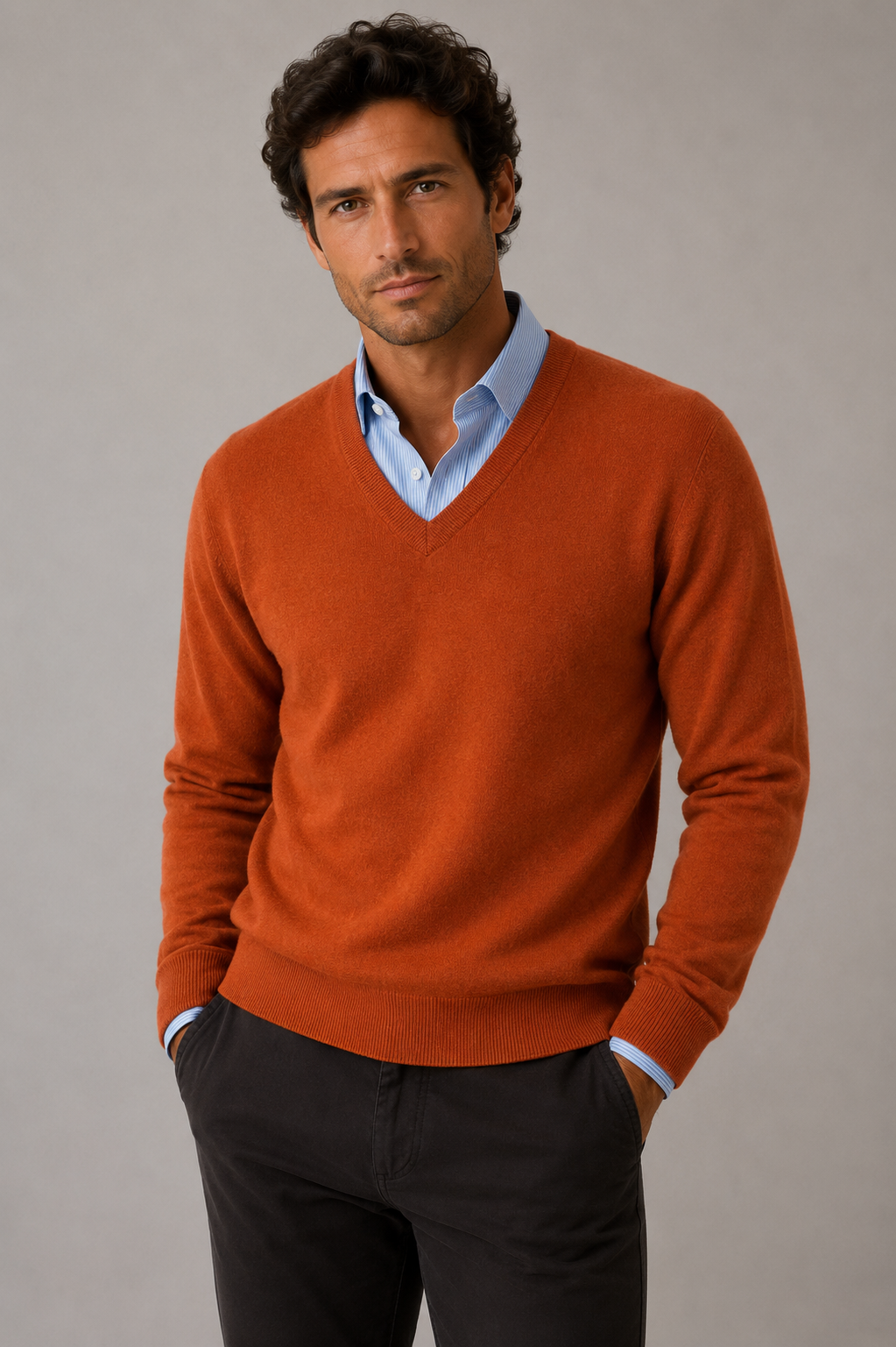 MERINO / CASHMERE ESSENTIAL VEE NECK PULLOVER