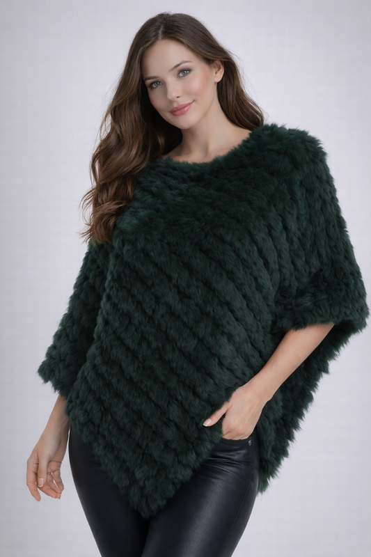 Elegant Angora Knit Fur Shawl Poncho