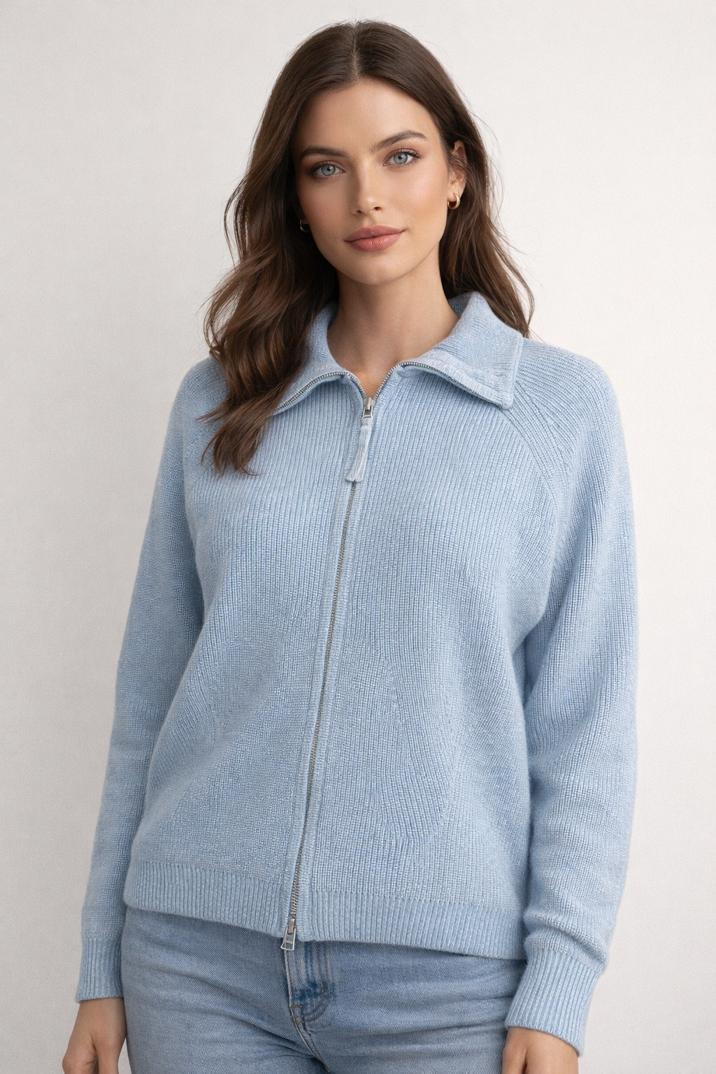 Merino/ Cotton Collar Full Zip Light Weight Jacket