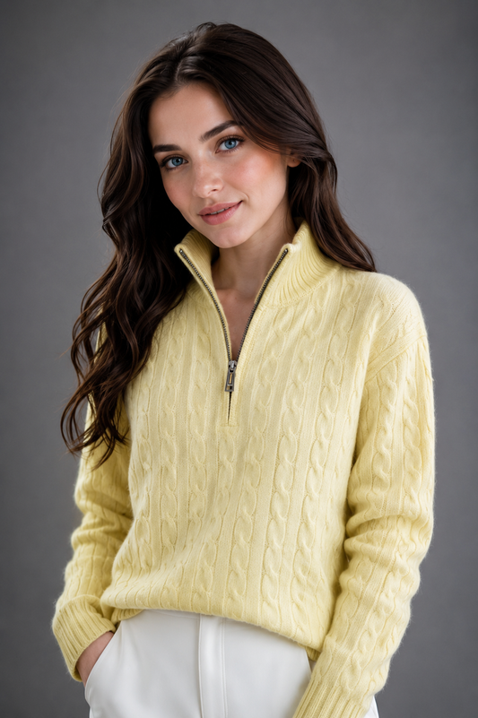 Pure Merino Wool Half Zip Cable Pullover