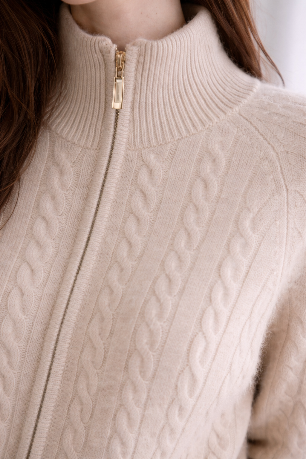 Two-Way Zip Up Cabled Cardigan