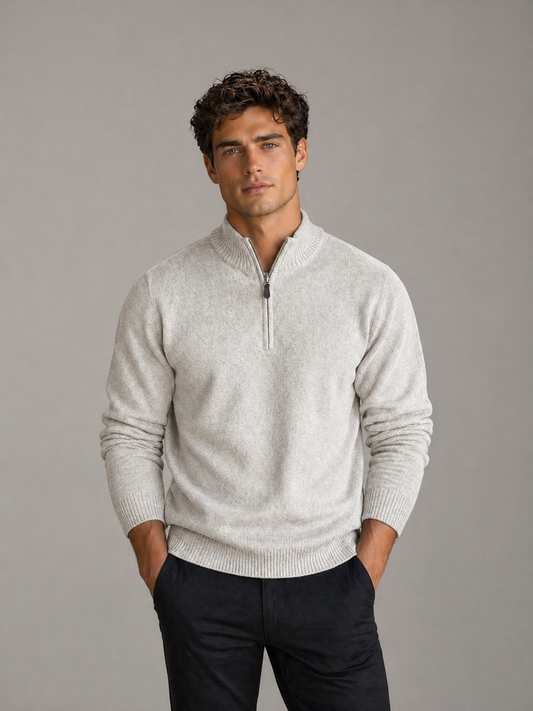 ANSETT Gold Cashmere merino Slim Fitted High Neck Half Zip