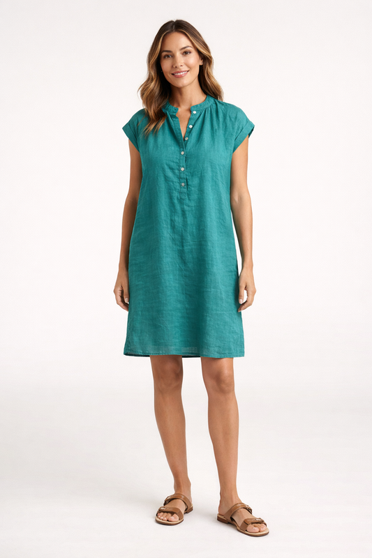 BELLA DAHL CAP SLEEVE HENLEY MINI DRESS
