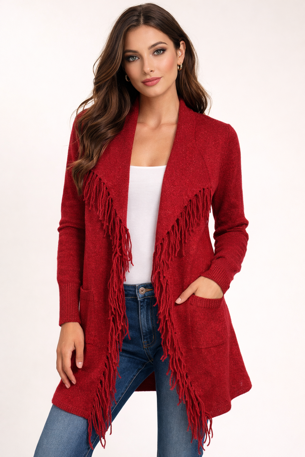 Open Cardigan with Tassel and Pockets