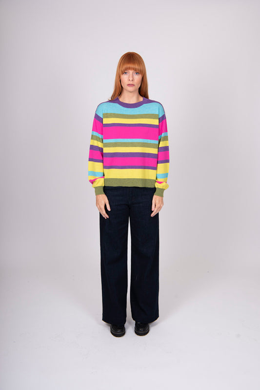 Multi Stripe Pullover with Fashion Sleeves Bridge & Lord Cashmere / Merino