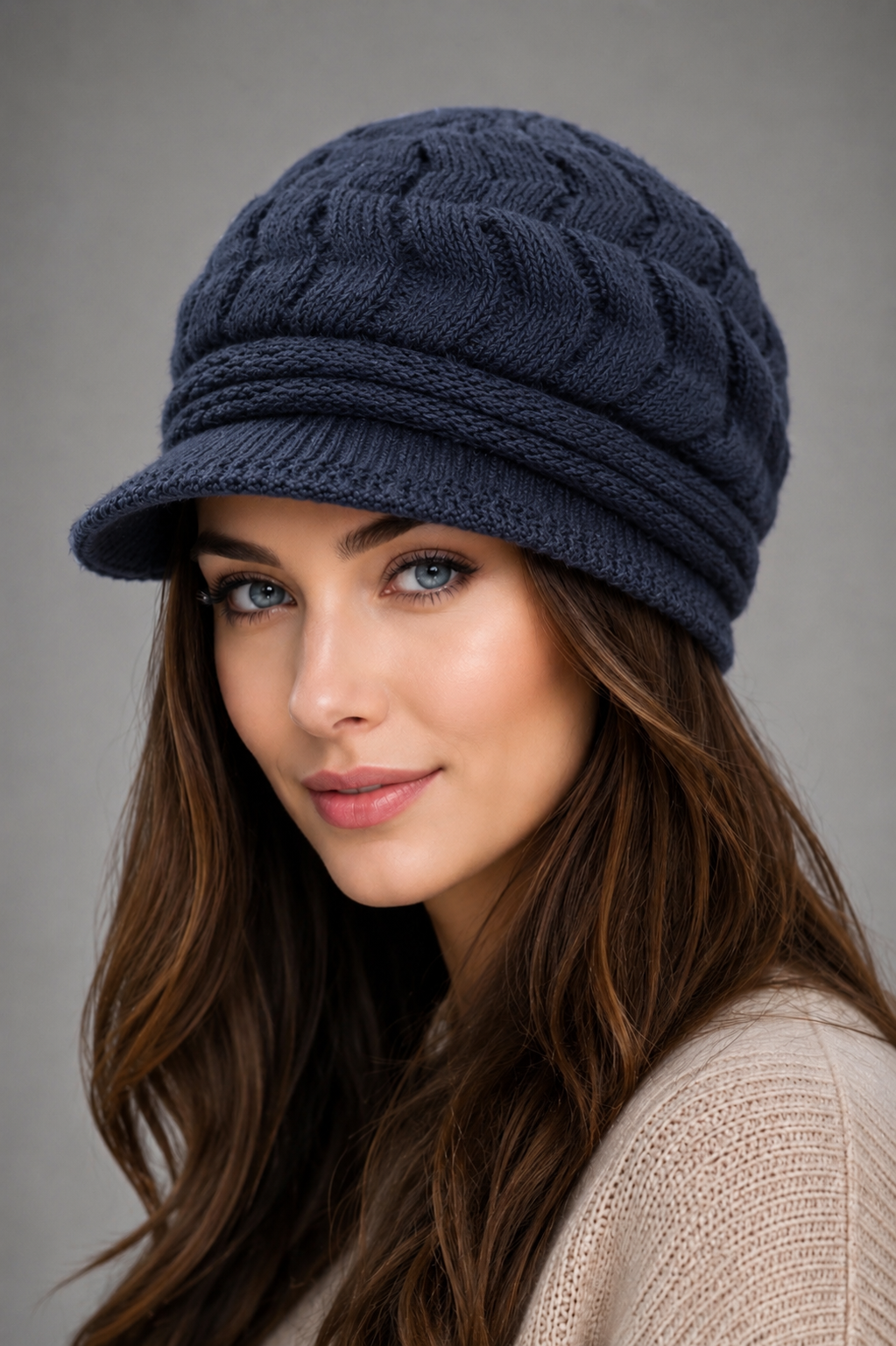 Ribbed Knit Beret Hat with Thermal Lining