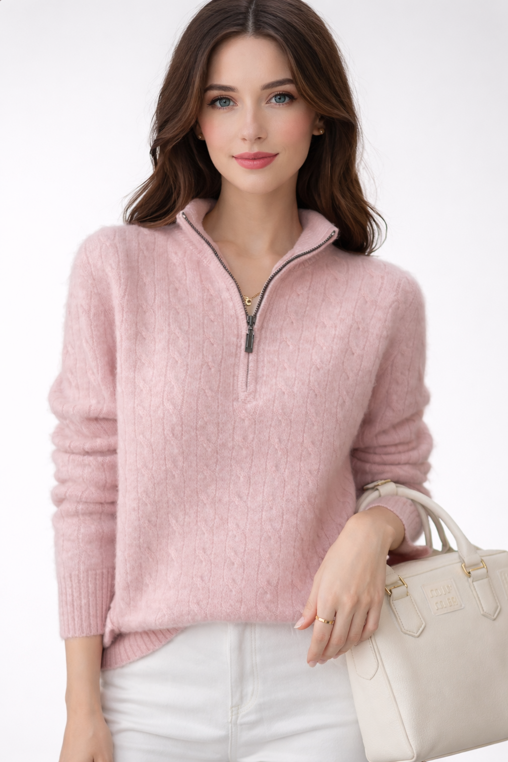 Pure Merino Wool Half Zip Cable Pullover