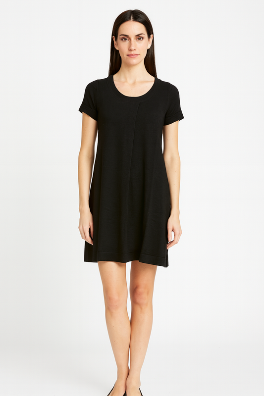 Fields Black Dress Short Sleeves With Side Pockets
