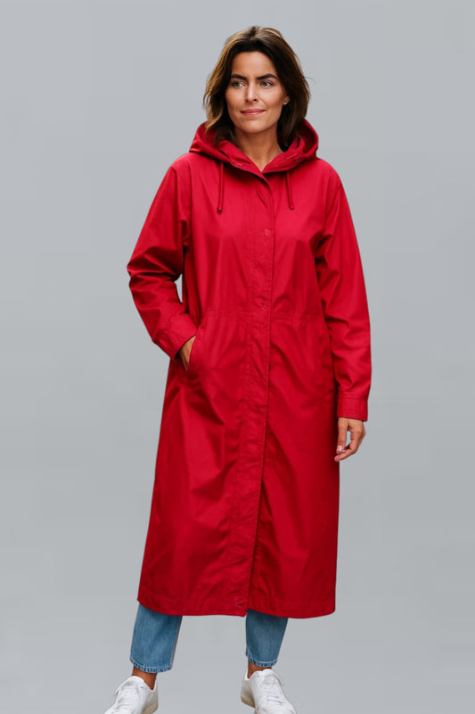 Long Rain coat with hood and pockets