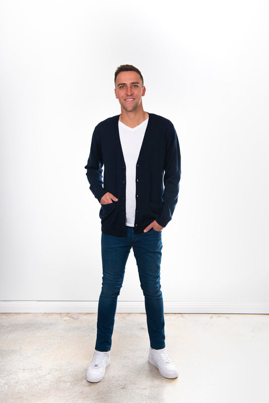 FIELDS PURE MERINO CARDIGAN WITH POCKETS RIB BASQUE