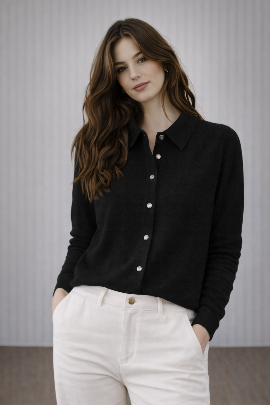 KNIT-ON AUSTRALIA Pure Merino Wool Collared Cardigan