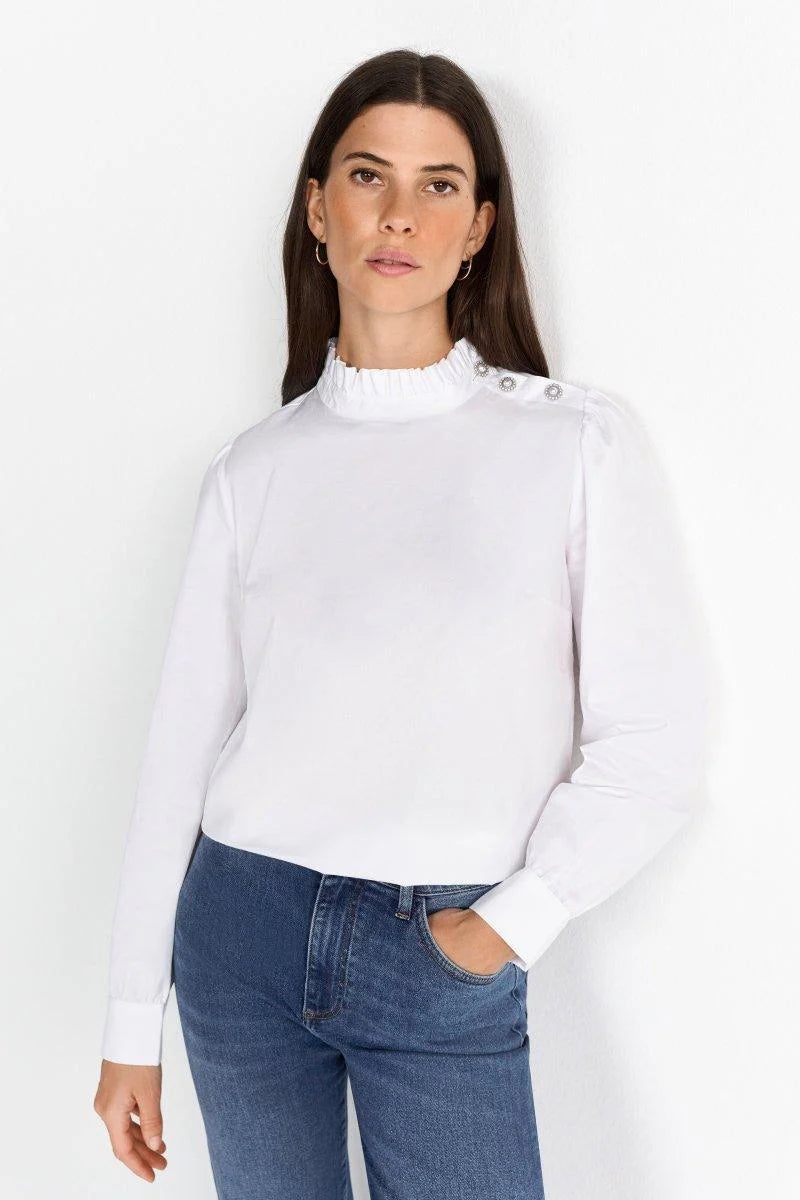 RICH & ROYAL RUFFLED NECK LONG SLEEVE PURE COTTON MADE IN PORTUGAL