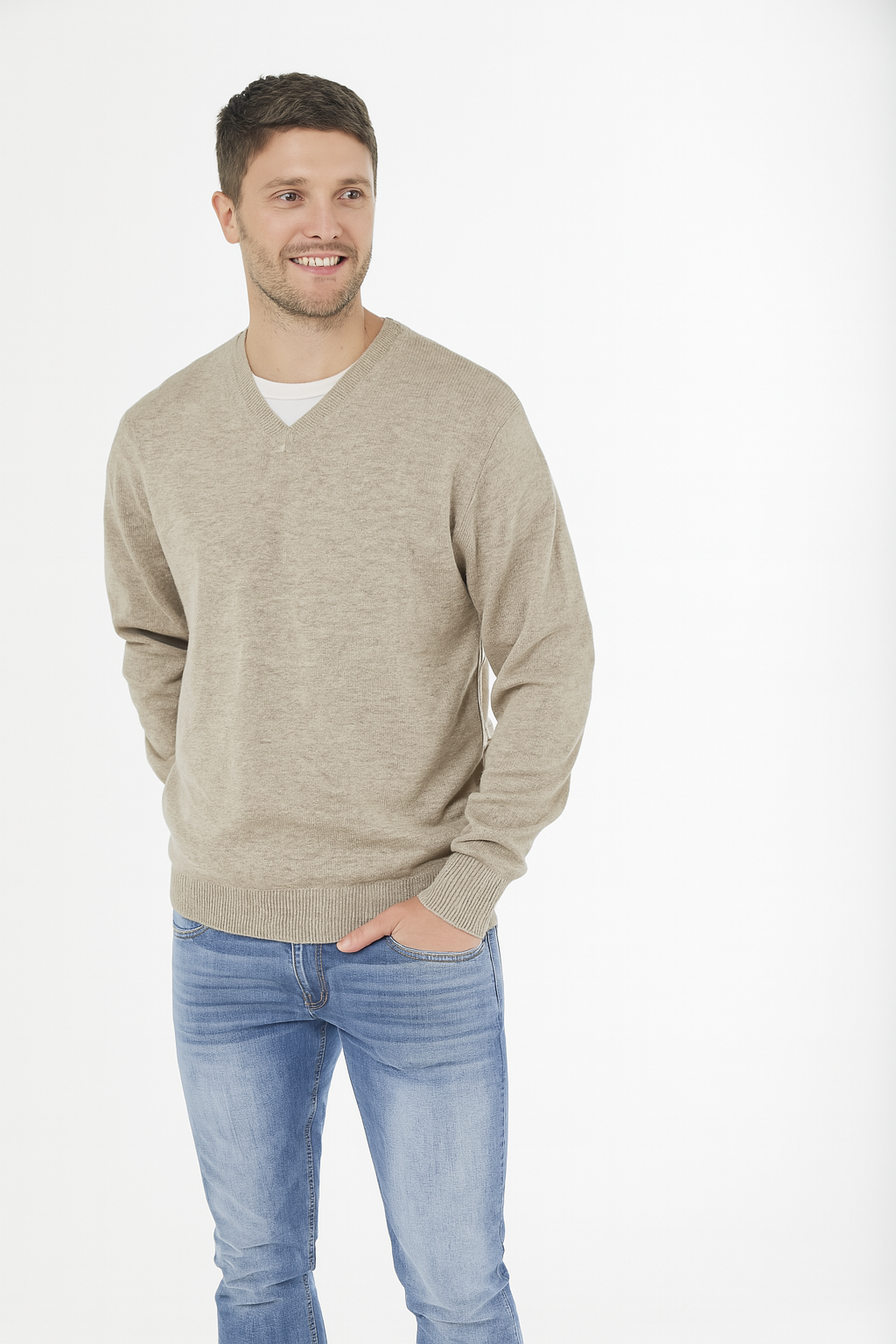 ANSETT GOLD Slim Fitted Cashmere & Wool V-Neck Pullover