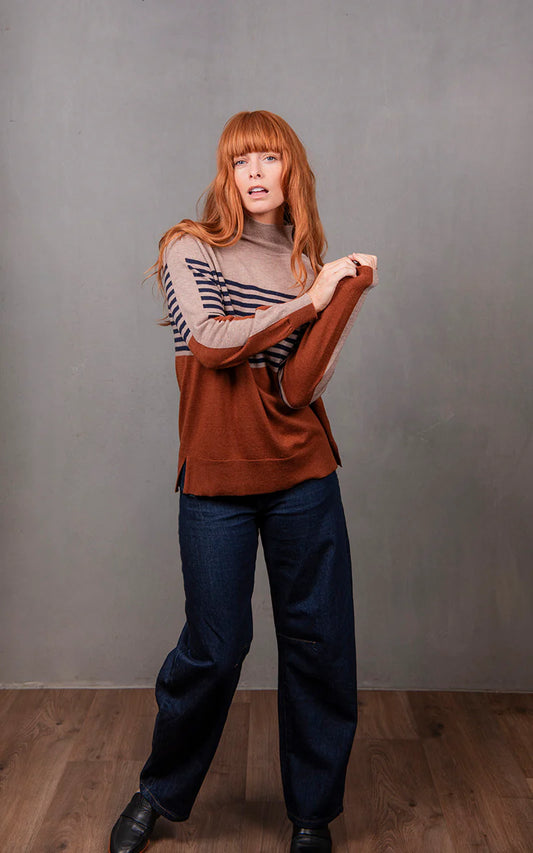 Bridge & Lord - Stripe and Colour Block Mock Neck