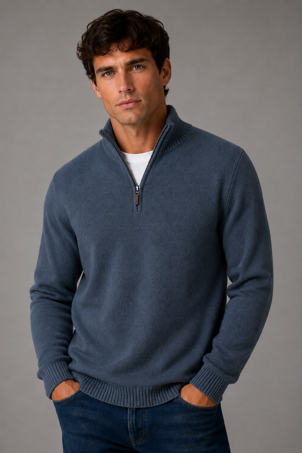 ANSETT GOLD CASHMERE / MERINO SLIM FIT HIGH NECK ZIP COLLAR (Copy)