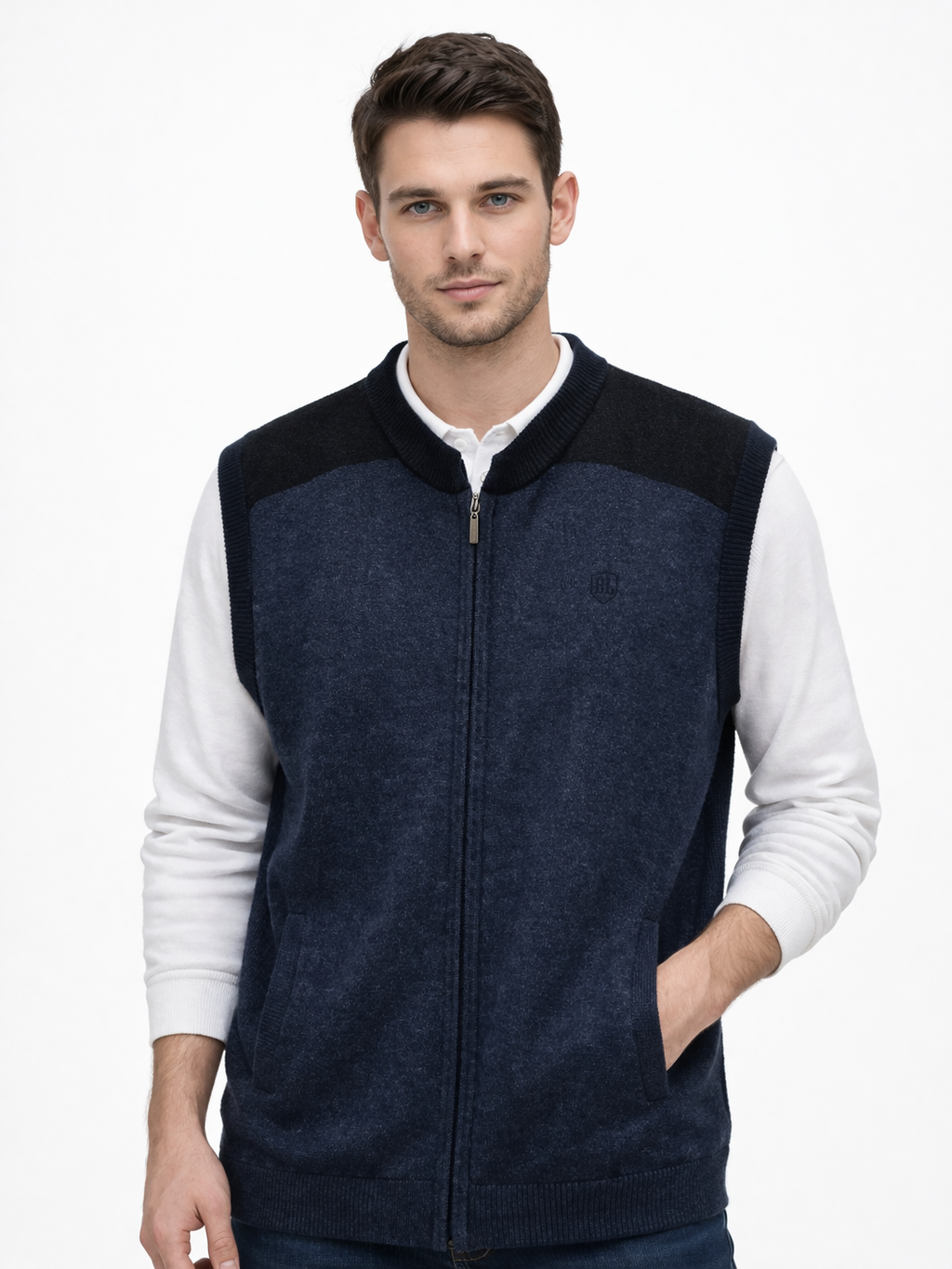 Cashmere /Merino Vest man full zip Up and pockets