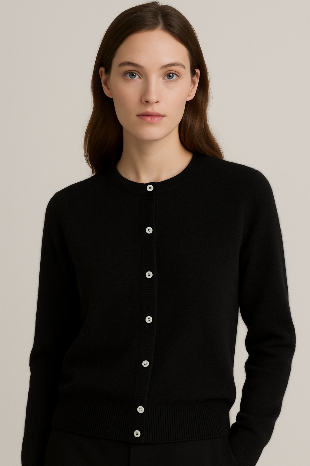 PURE CASHMERE CREW CARDIGAN