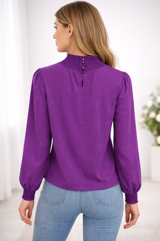 RICH & ROYAL RUFFLED NECK LONG SLEEVE PURE COTTON MADE IN PORTUGAL