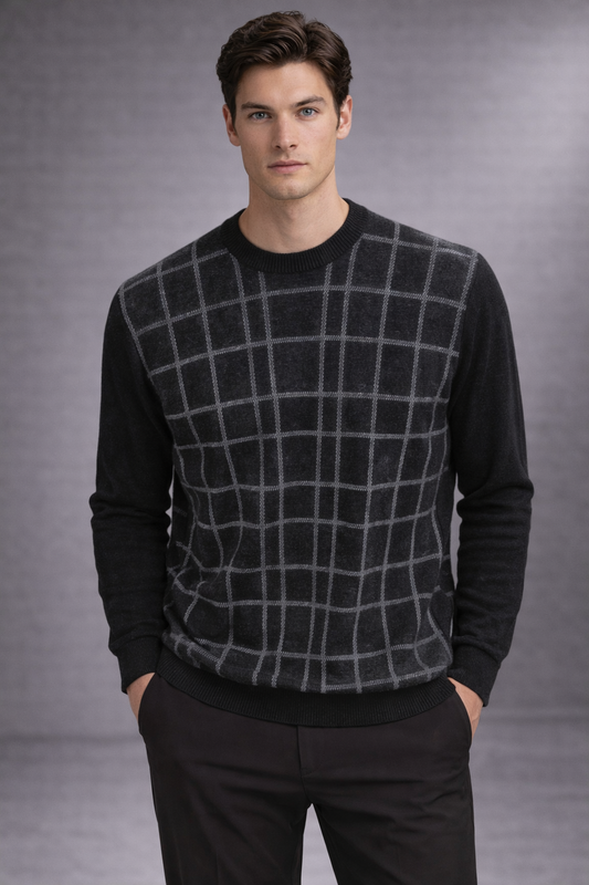 Fields Classics Pure Merino Crew Neck Pullover Square Pattern
