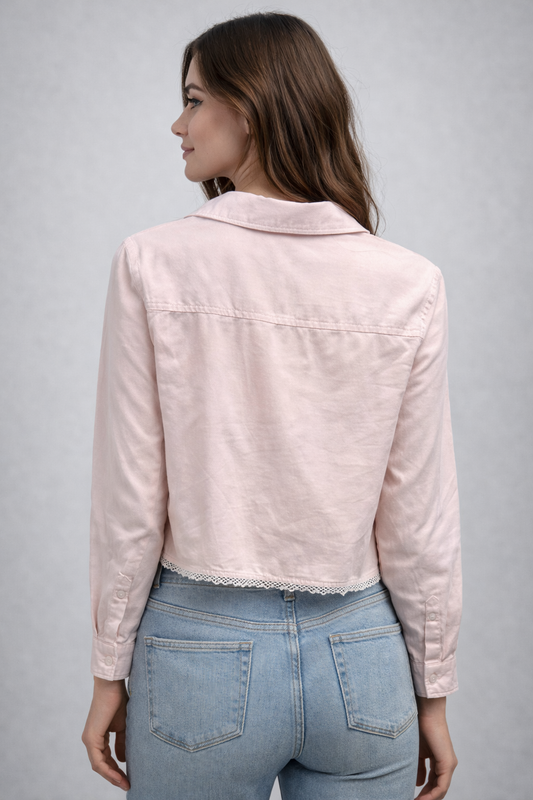 BELLA DAHL LONG SLEEVE CROPPED SHIRT WITH TRIM