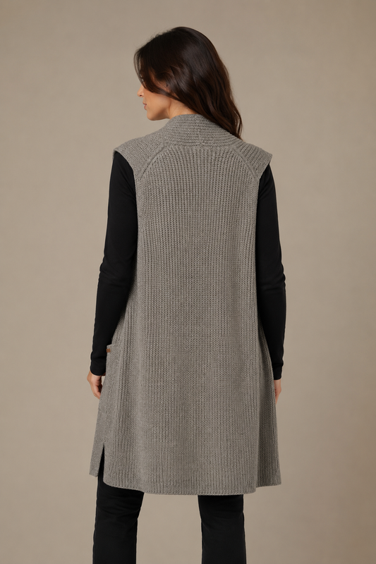 SOVRANO LONG OPEN VEST WITH POCKETS WOOL BLEND