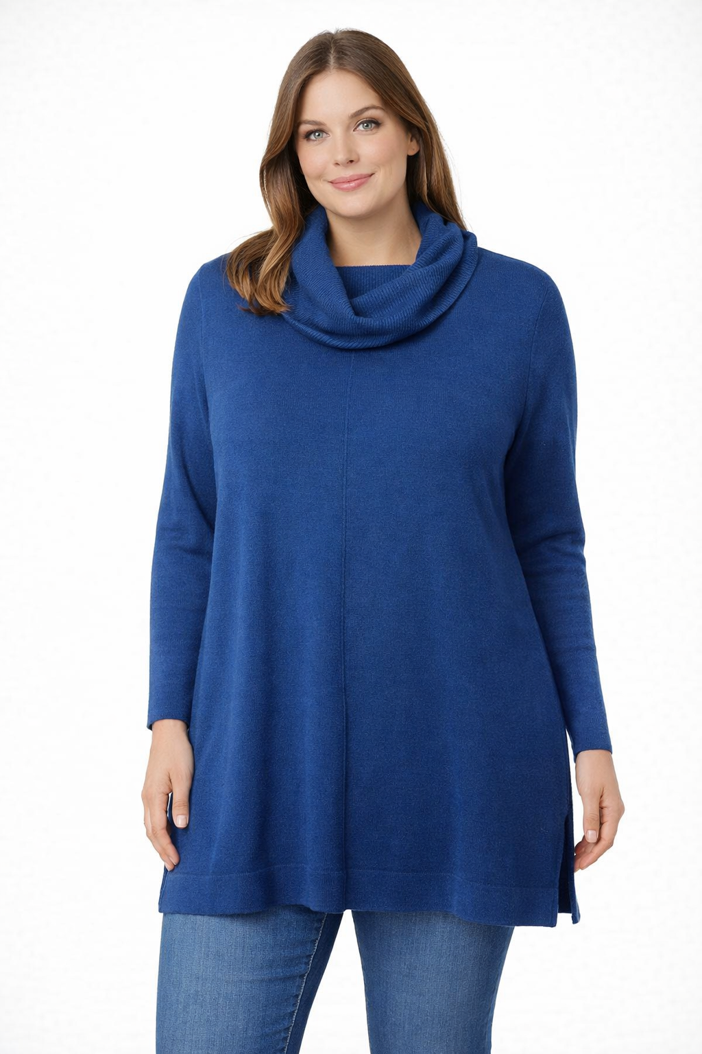 Fields Women Plus Size Roll neck Pullover With Pockets and line in the middle and split sides