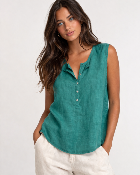 BELLA DAHL SLEEVELESS HALF PLACKET TOP