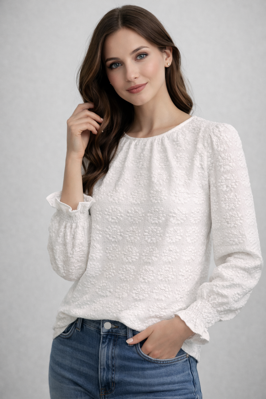 RICH & ROYAL PATTERNED SWEATER FLURRY SLEEVES