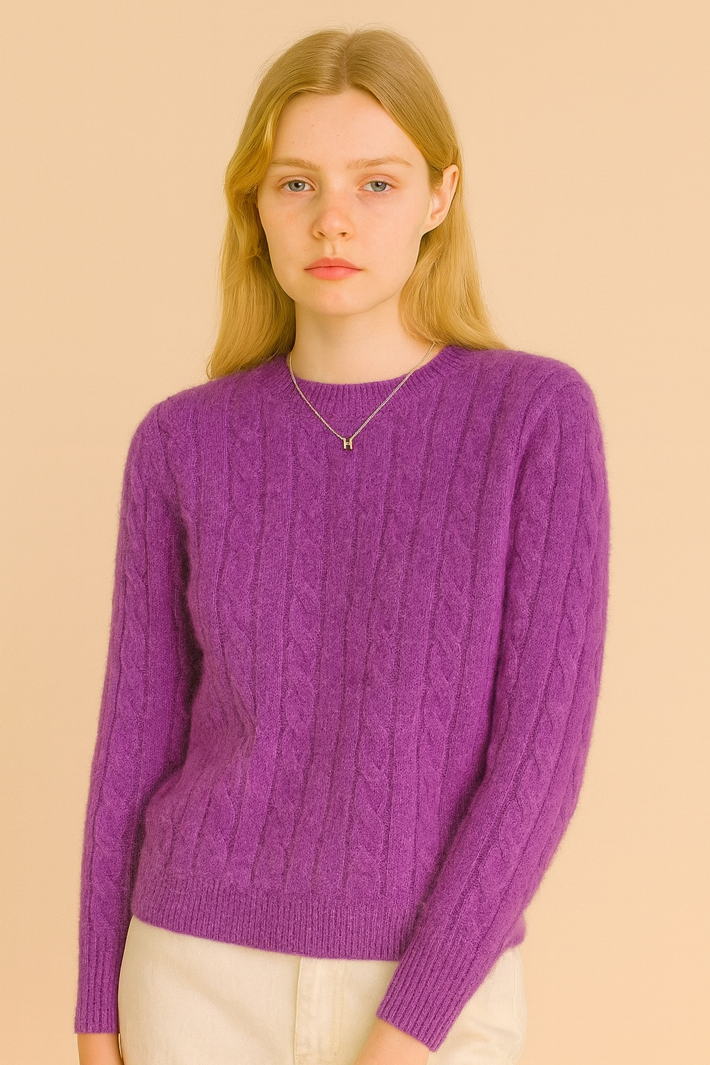 Pure Wool Cabled Crew Neck Knit on Australia