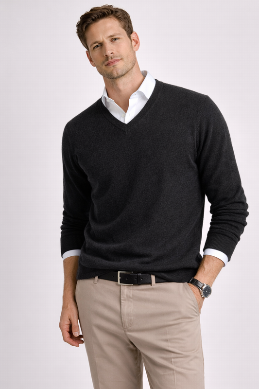 Men 100% Cashmere Vee Neck Pullover