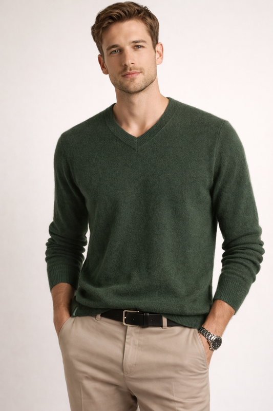 Men 100% Cashmere Vee Neck Pullover