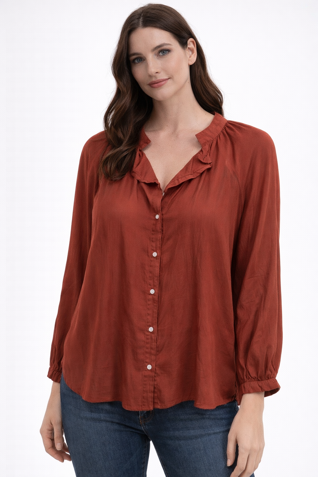 BELLA DAHL RAGLAN RUFFLE BLOUSE