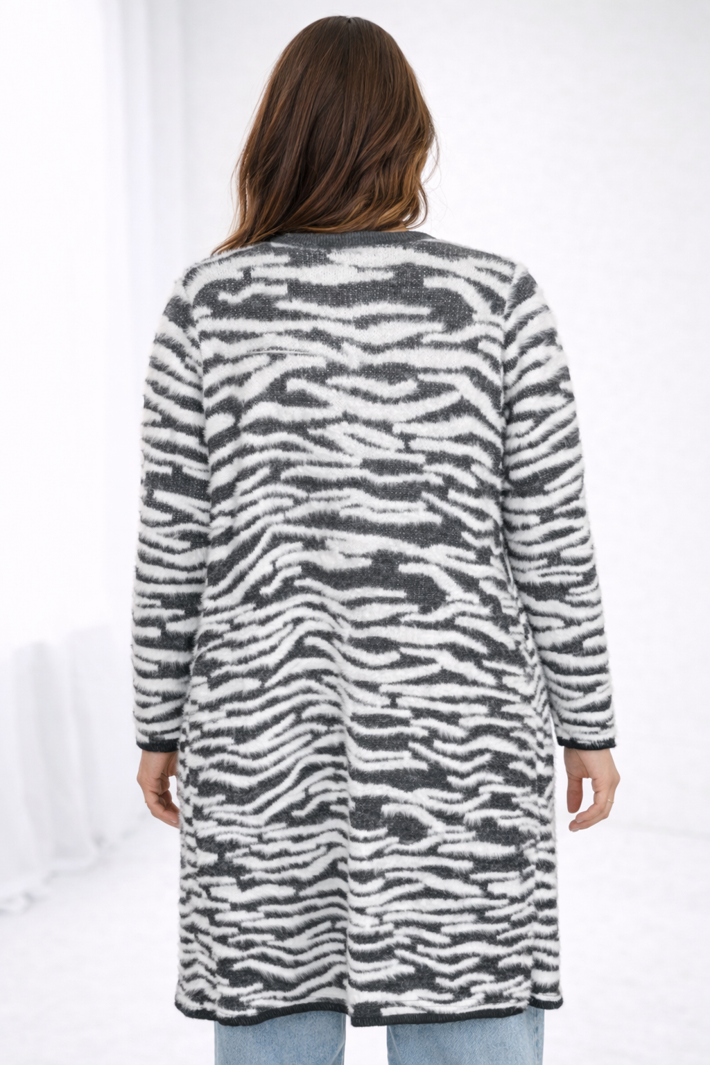 FIELDS ZEVRA PATTERN LONG CARDIGAN WITH POCKETS