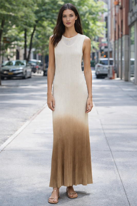 RICH & ROYAL PEARL WHITE OMBRÉ CREW NECK MAXI DRESS MADE IN ITALY