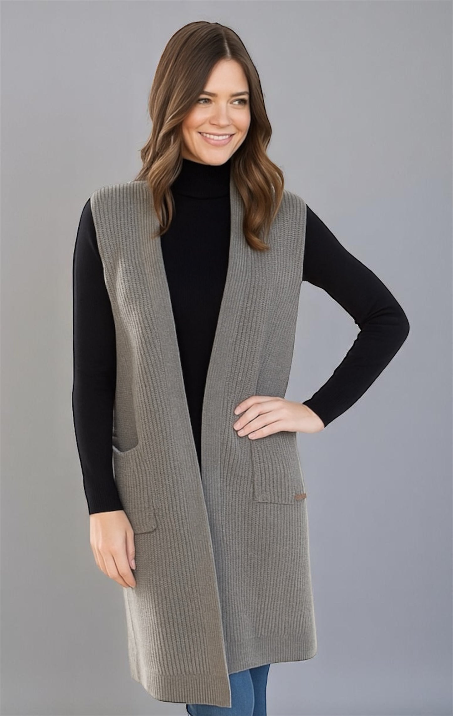 SOVRANO LONG OPEN VEST WITH POCKETS WOOL BLEND