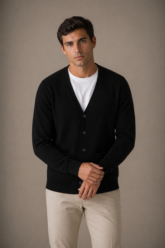 FIELDS PURE MERINO CARDIGAN WITH POCKETS RIB BASQUE