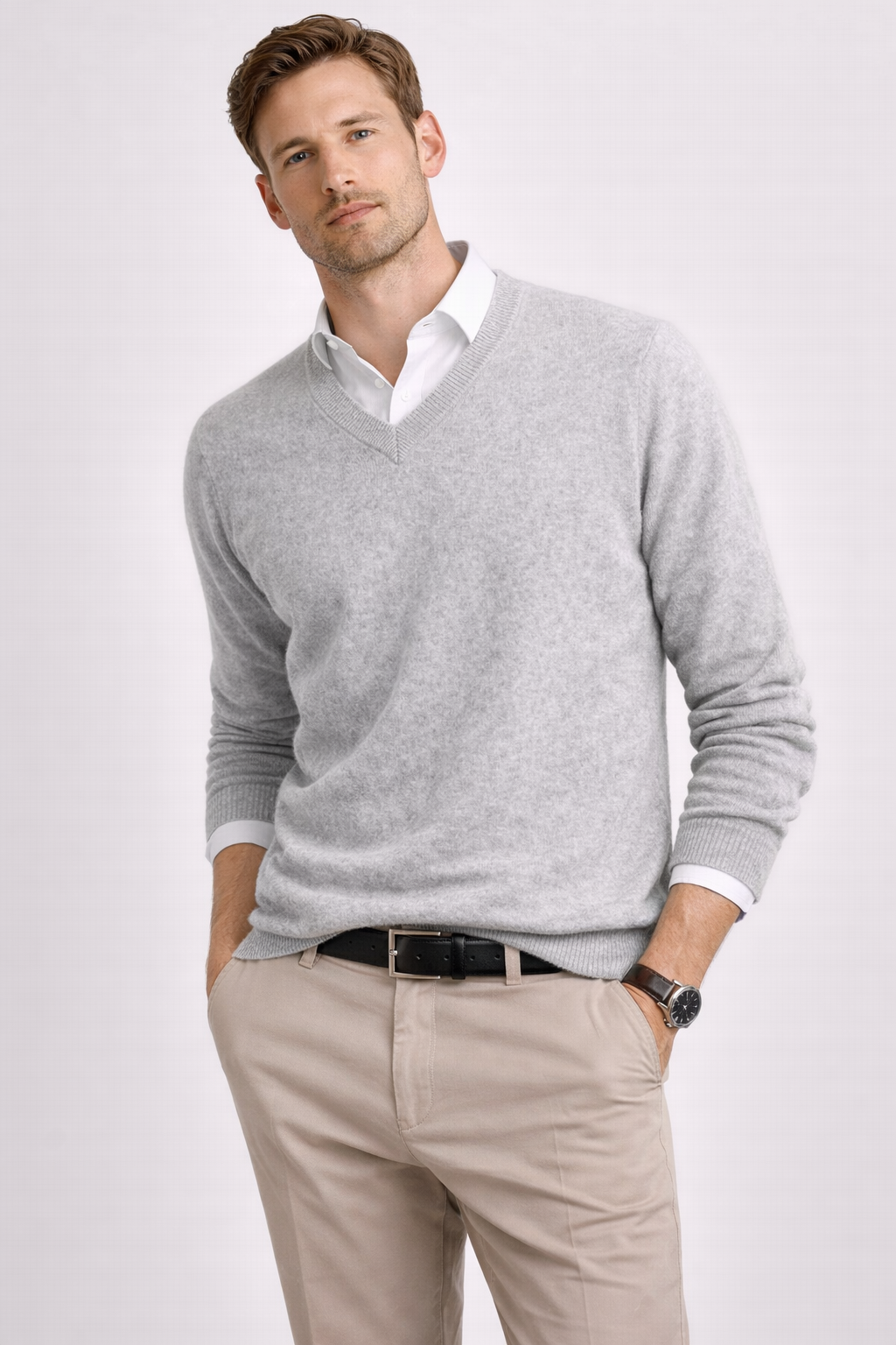 Men 100% Cashmere Vee Neck Pullover