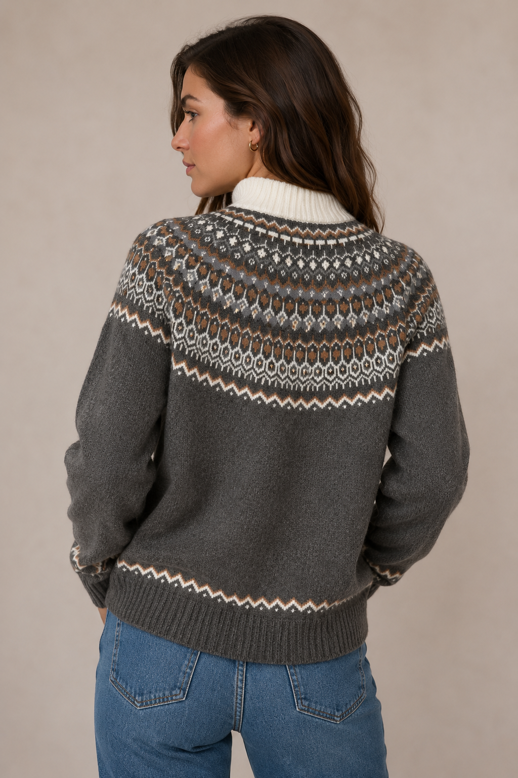 Pure Merino Wool Half Zip Fair Isle Pullover
