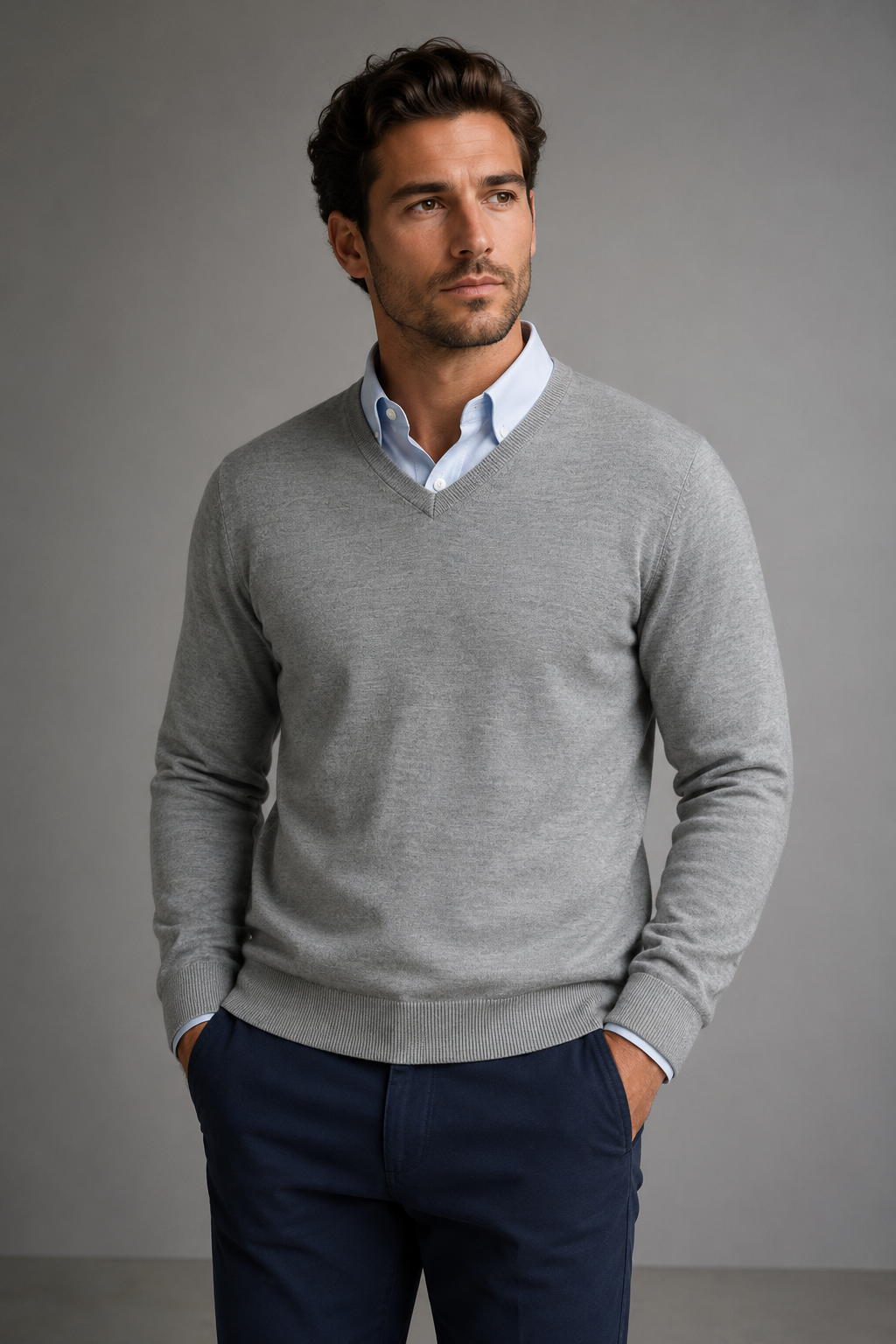 PURE MERINO WOOL FINE KNIT ESSENTIAL VEE PULLOVER BRIDGE & LORD