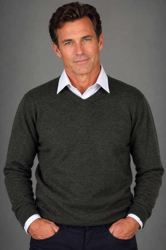MERINO / CASHMERE ESSENTIAL VEE NECK PULLOVER
