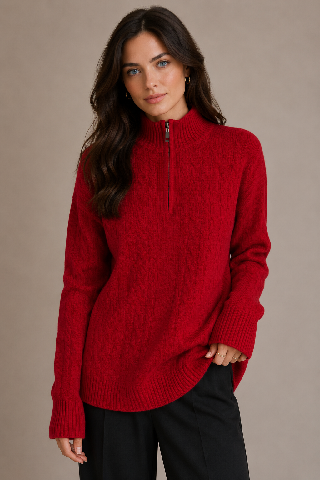 Pure Merino Wool Half Zip Cable Pullover