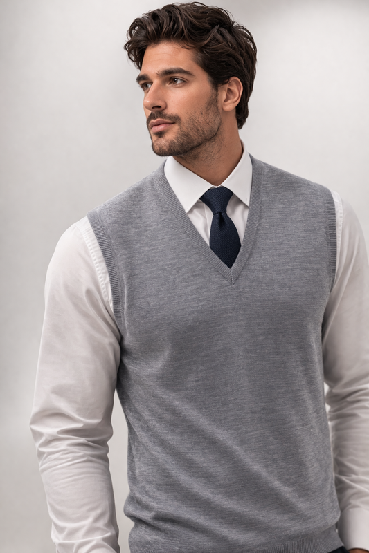 Pure Merino Wool Sleeveless Vest – Rib Basque Design
