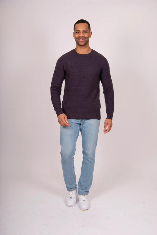 Waffle Sweater with Set in Sleeve Crew