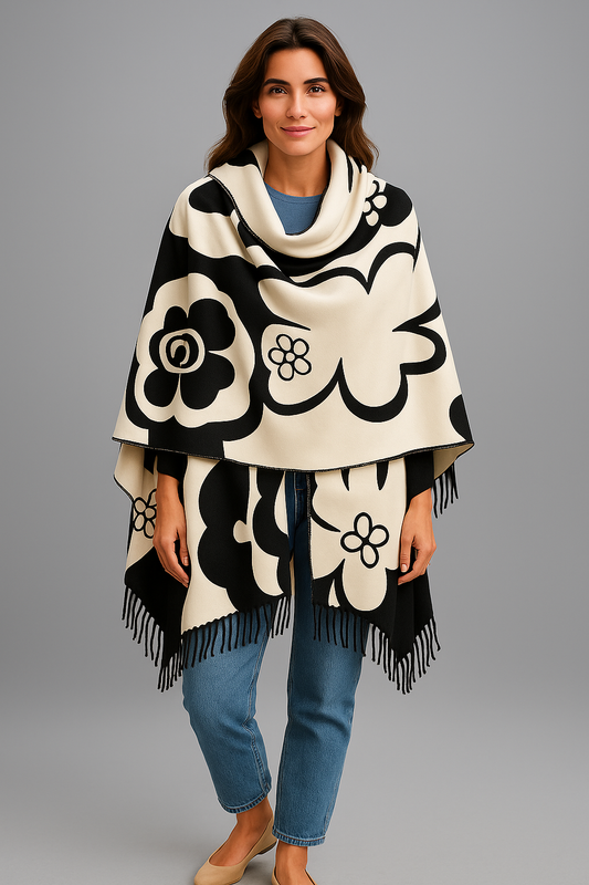 Pure Cashmere scarf reversible - flowers 