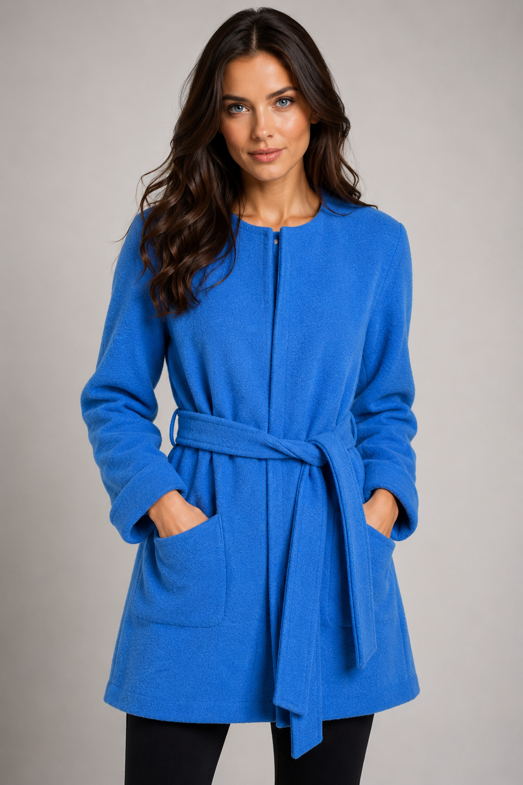 Long Coat with Waist Tie - Boiled Wool