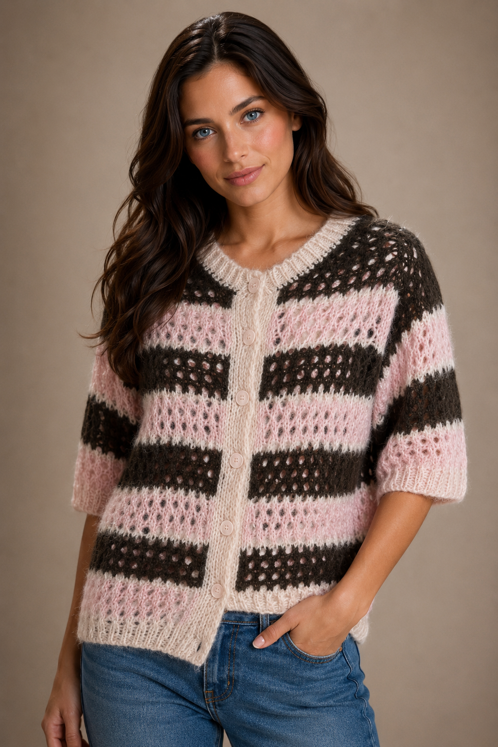 RICH & ROYAL MADE IN ITALY SEE-THROUGH CARDIGAN T-SHIRT