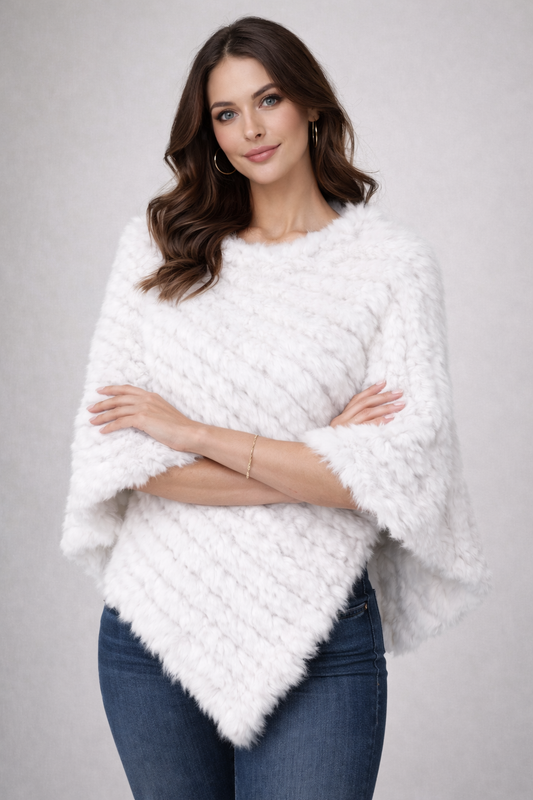 Premium Angora Fur Knitted Poncho Wrap